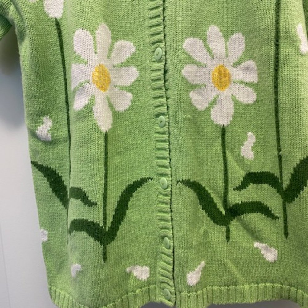 Quacker Factory S/S Lime Green Button Cardigan Wh… - image 4